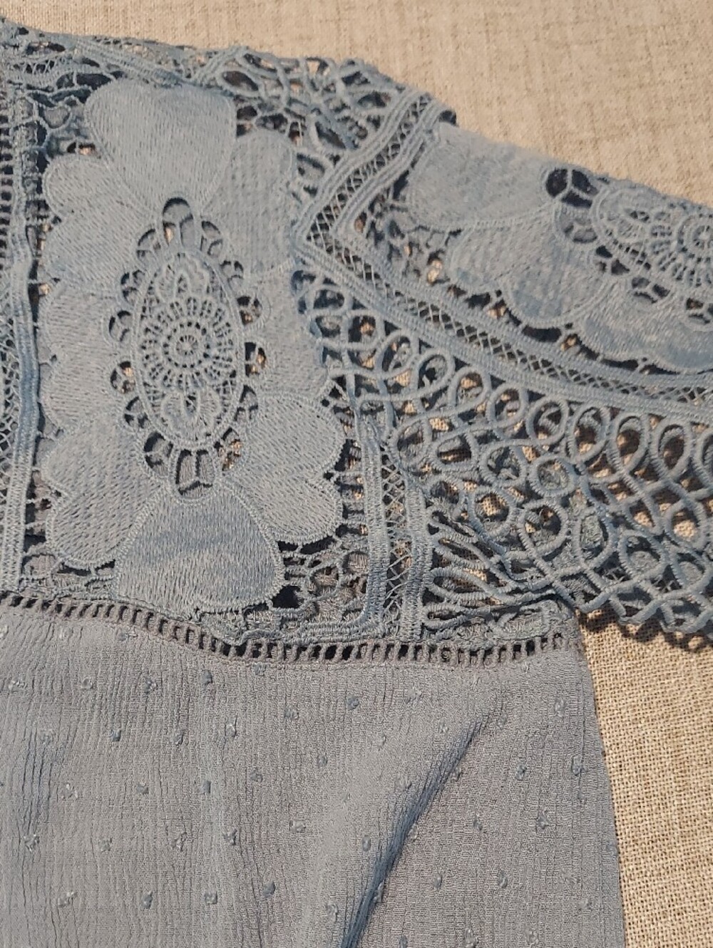 lovestitch Sky Blue Lace-Trim Tie-Front Blouse - Picture 3 of 8